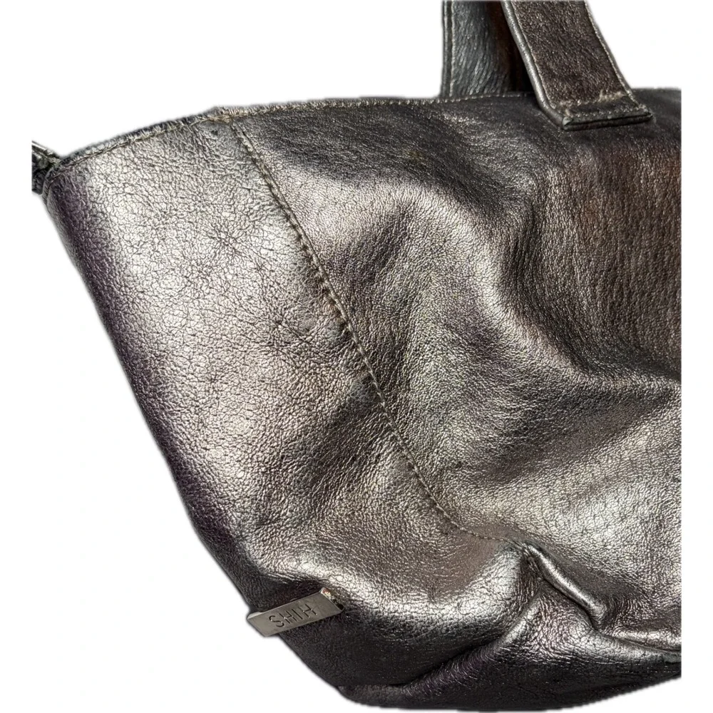Vtg Y2K Shih Metallic Silver Leather Bag Cyberpunk Goth Punk Rock Grunge STAINED